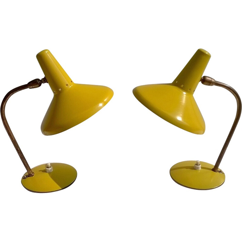 Lot de 2 lampes de table jaunes en aluminium et en laiton édition Arredoluce - 1950