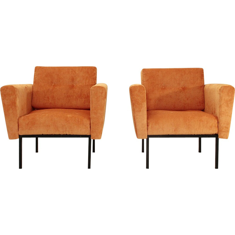 Paire de fauteuils italiens en velours orange - 1950