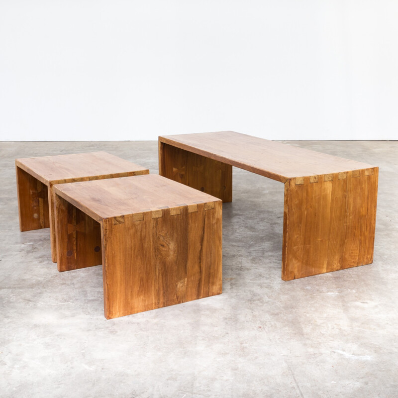 Set of 3 vintage oakwood benches - 1970s