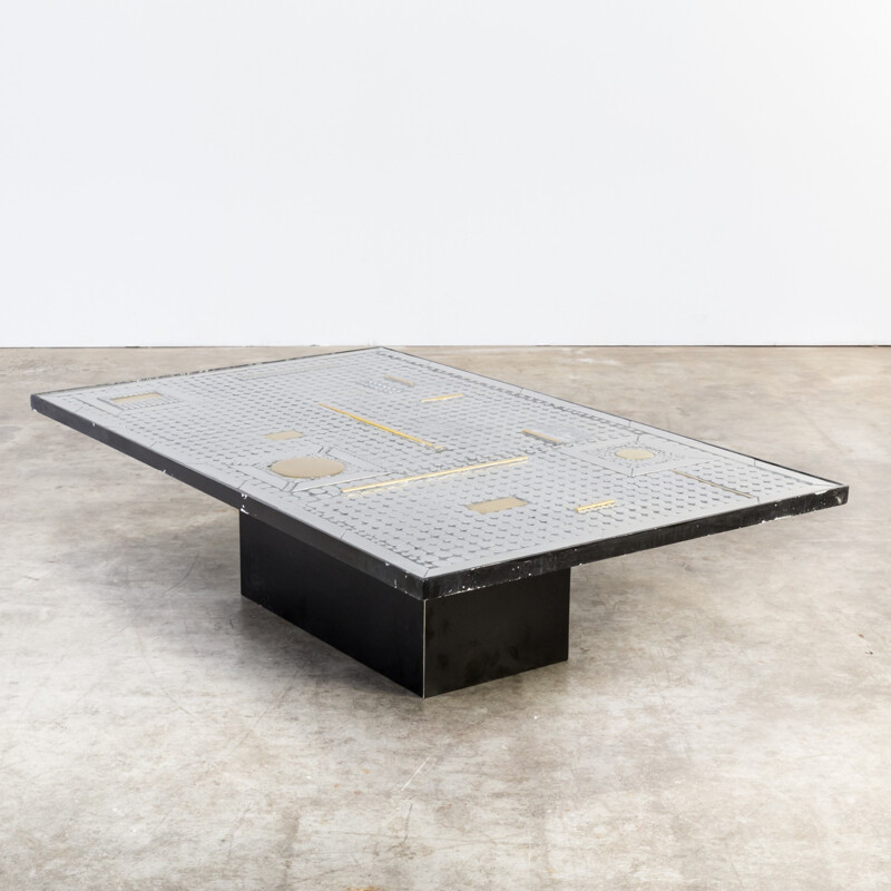 Brutalist coffee table brass metal by Raf Verjans - 1970s