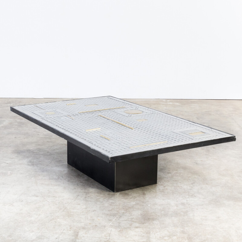 Brutalist coffee table brass metal by Raf Verjans - 1970s