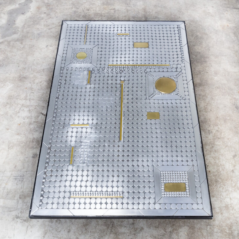 Brutalist coffee table brass metal by Raf Verjans - 1970s