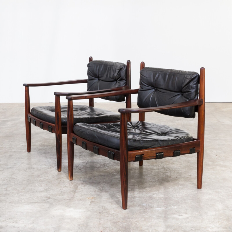 Pair of lounge rosewood and leather armchairs by Arne Norell - 1950s