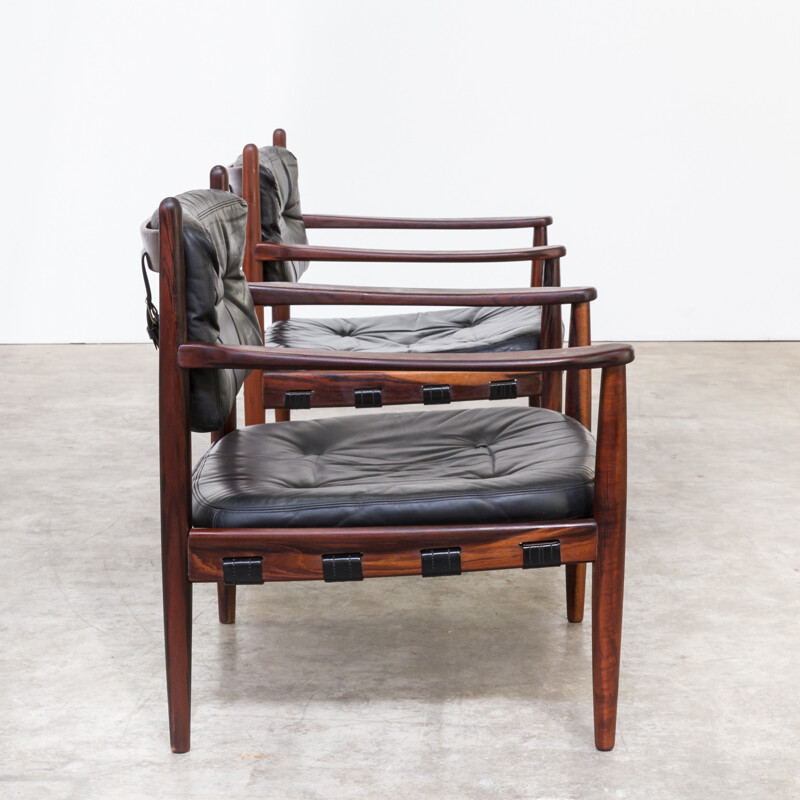 Paire de fauteuils en cuir et palissandre, Arne Norell - 1950