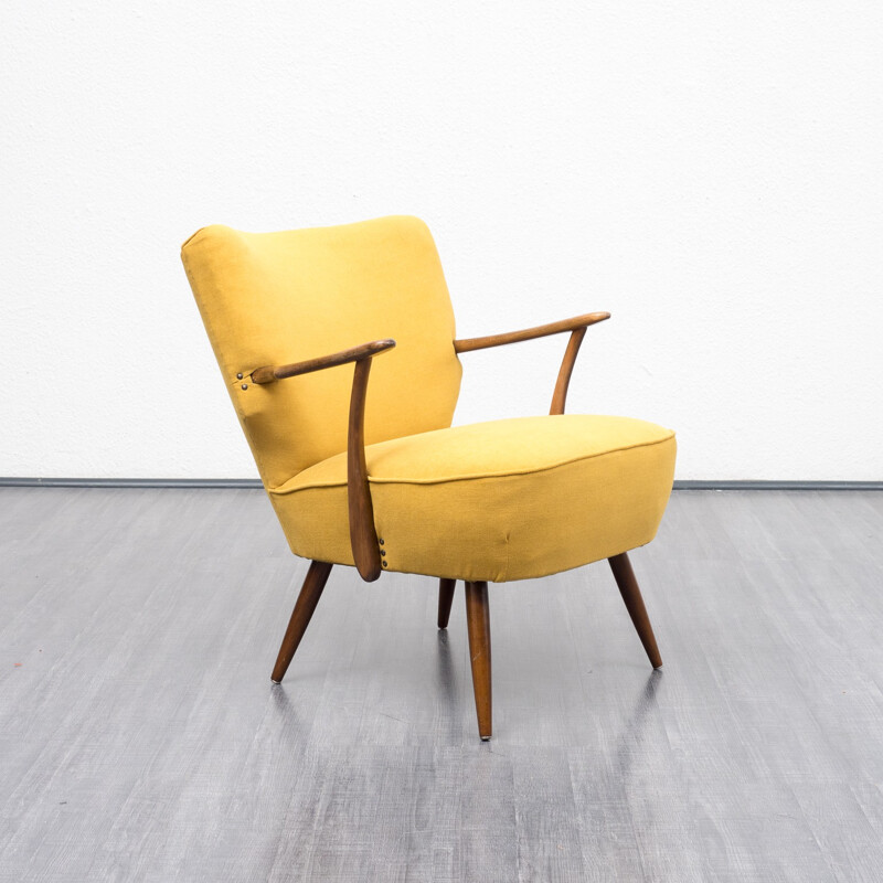 Yellow velvet cocktail armchair with armrests - 1950s