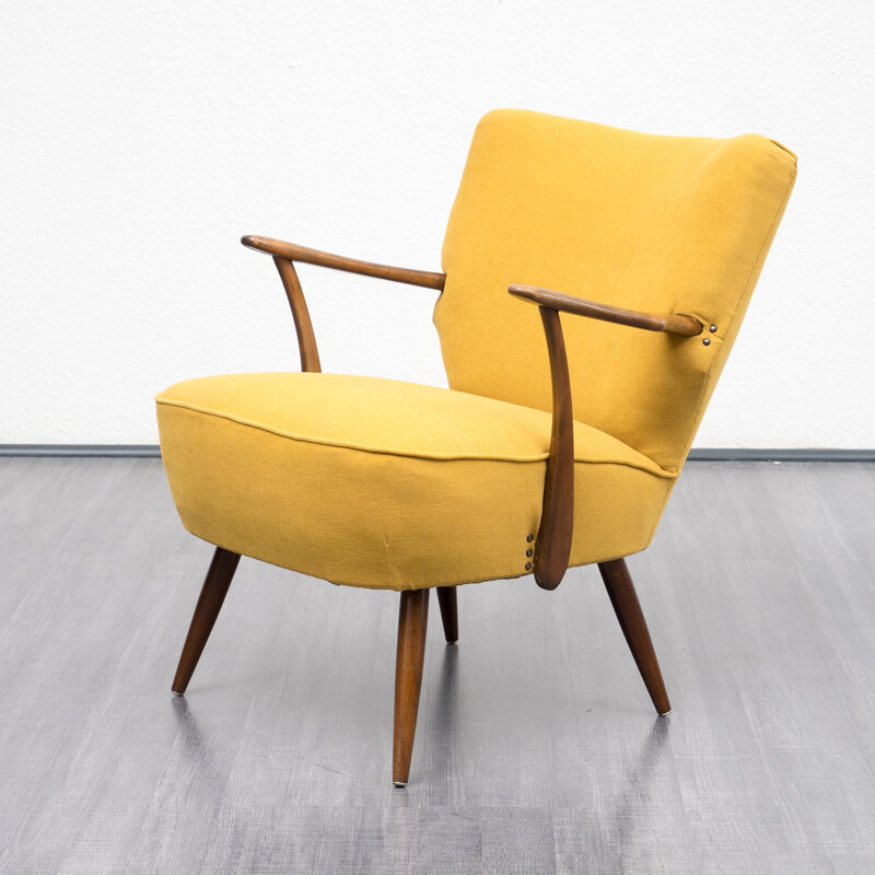Yellow velvet cocktail armchair with armrests - 1950s