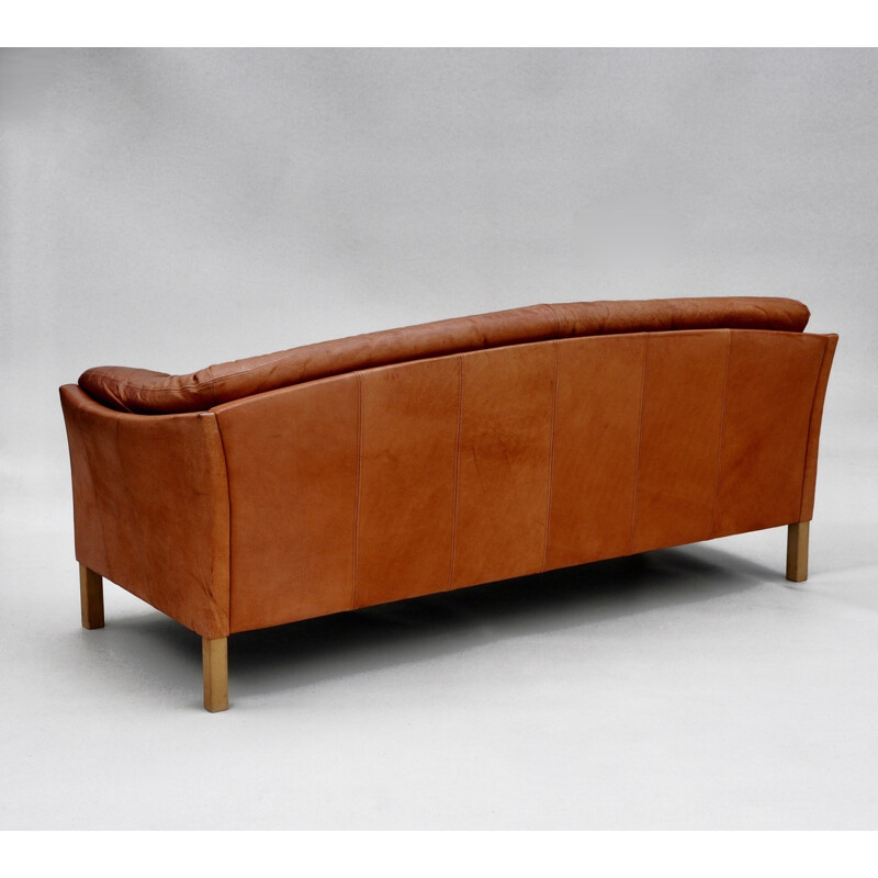 Danish mid-century light tan leather sofa - 1970s 