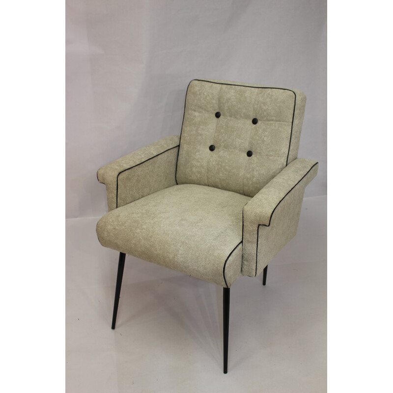 Mid century beige armchair with metal feet - 1970s