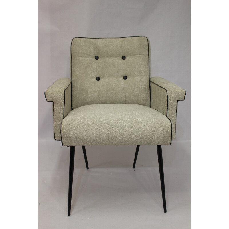 Mid century beige armchair with metal feet - 1970s