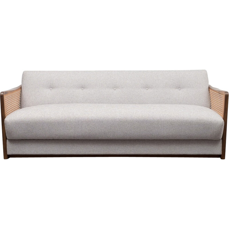 Reupholstered grey convertible sofa with armrests - 1950s