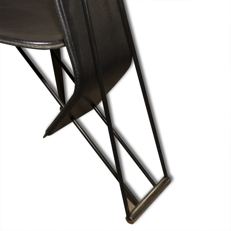 Pair of mid-century vintage leather high-back dining chairs, Italy 1980