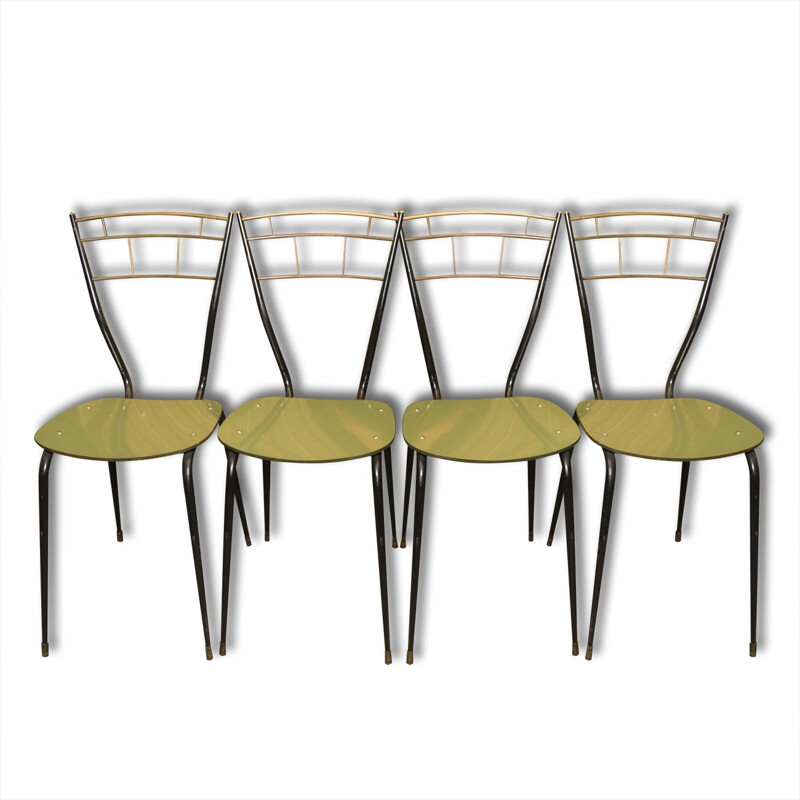 Set of 4 vintage mid-century green chairs with laminate seats, Italy 1960