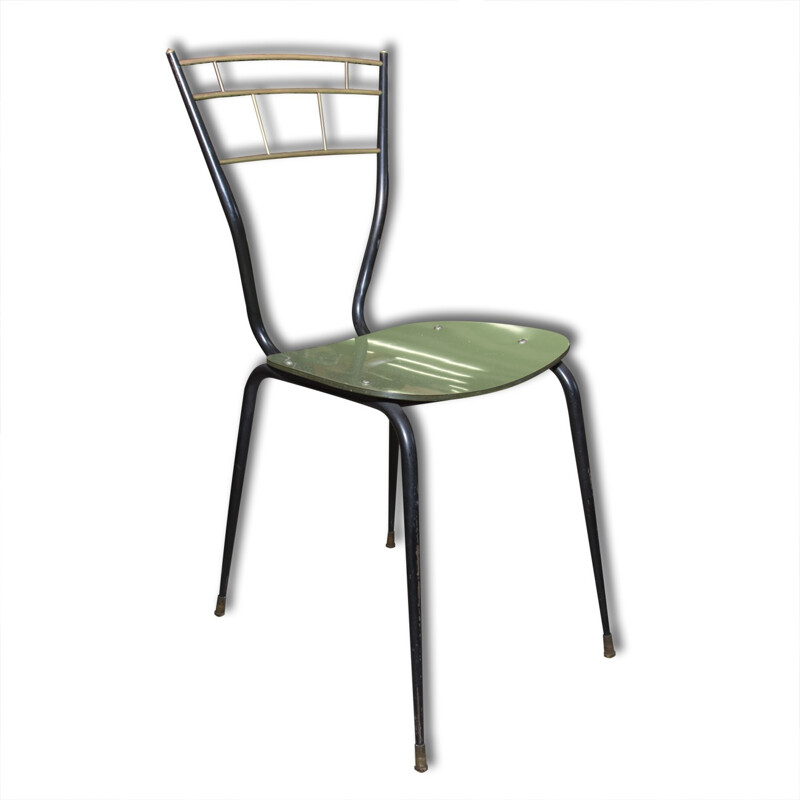 Satz von 4 grünen Vintage-Stühlen aus der Mitte des Jahrhunderts mit Laminat-Sitzen, Italien 1960