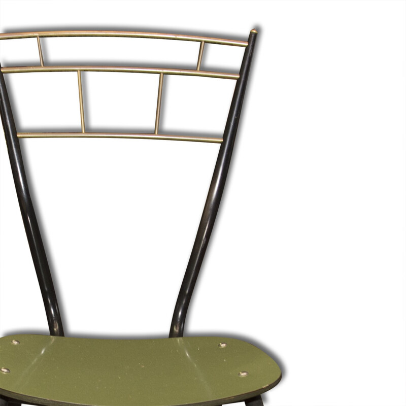 Conjunto de 4 cadeiras verdes vintage de meados do século com assentos laminados, Itália 1960