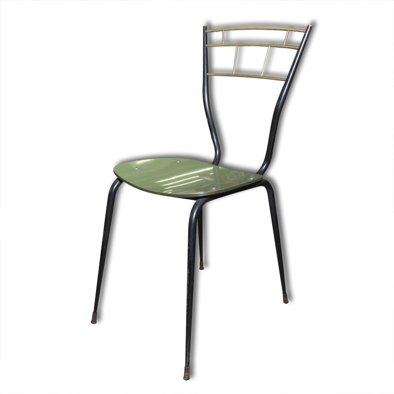 Satz von 4 grünen Vintage-Stühlen aus der Mitte des Jahrhunderts mit Laminat-Sitzen, Italien 1960