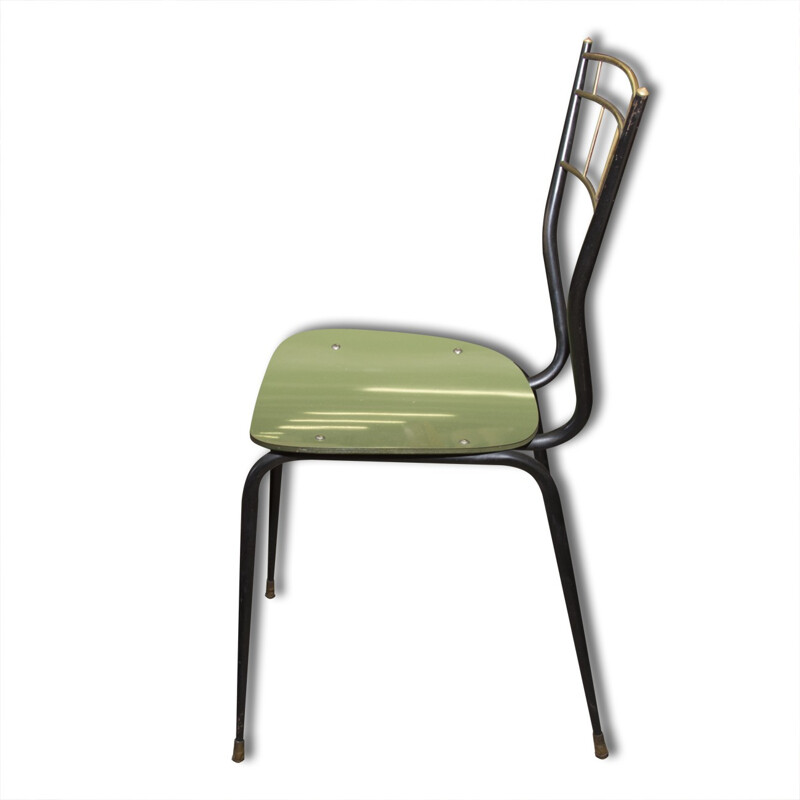 Conjunto de 4 cadeiras verdes vintage de meados do século com assentos laminados, Itália 1960