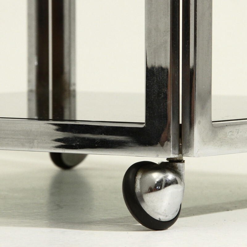 Square chromed side table on wheels - 1960s