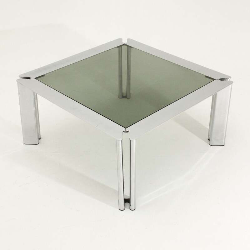Table basse carrée chromée vintage - 1970 