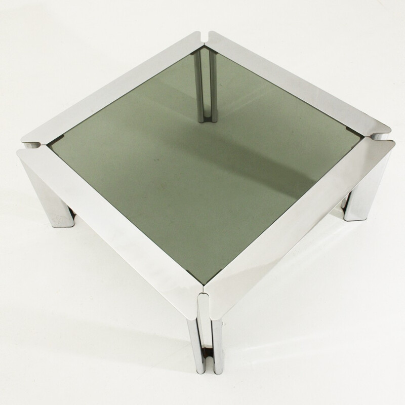 Table basse carrée chromée vintage - 1970 