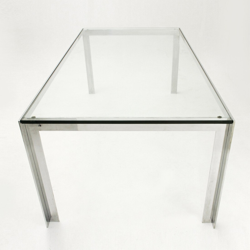 Glass and chrome-plated dining table - 1970s