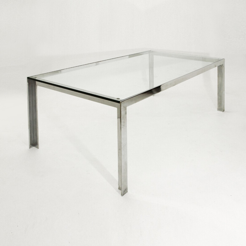 Glass and chrome-plated dining table - 1970s