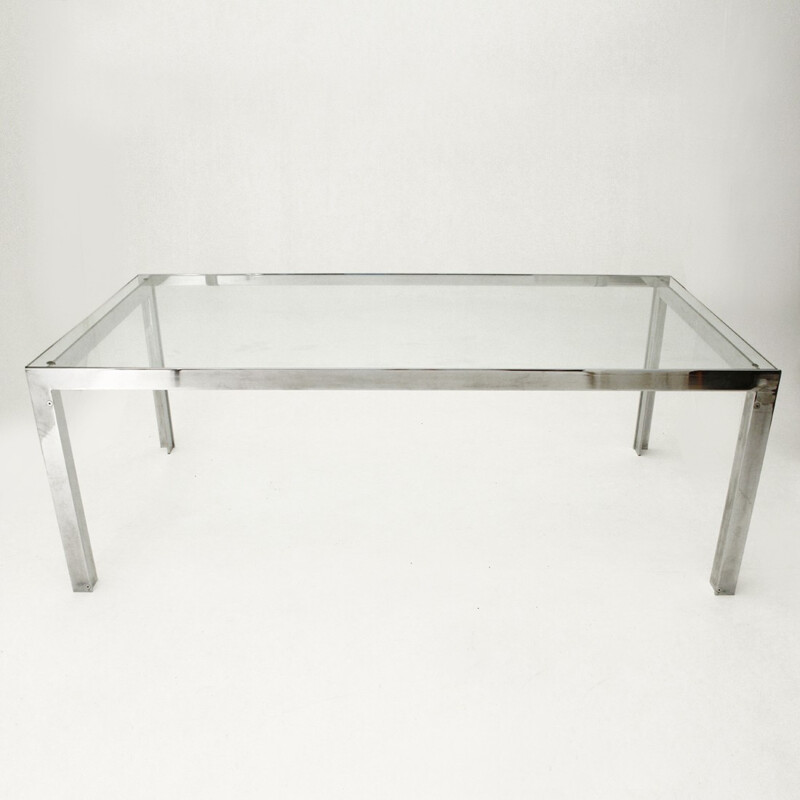 Glass and chrome-plated dining table - 1970s