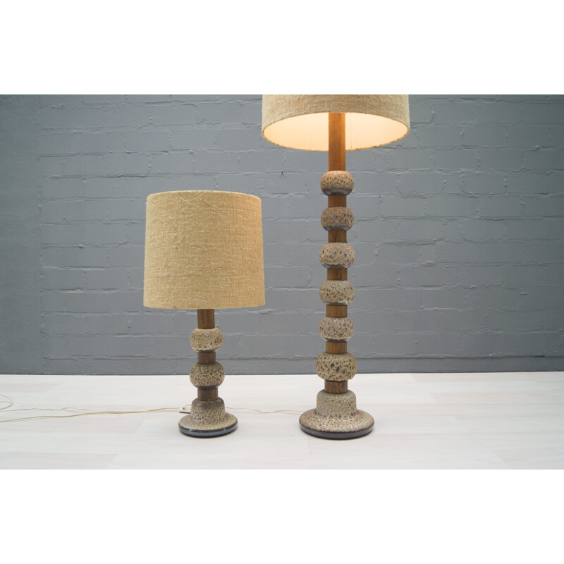 Set of 2 mid-century safari ceramic floor lamps from Kaiser Leuchten - 1960s