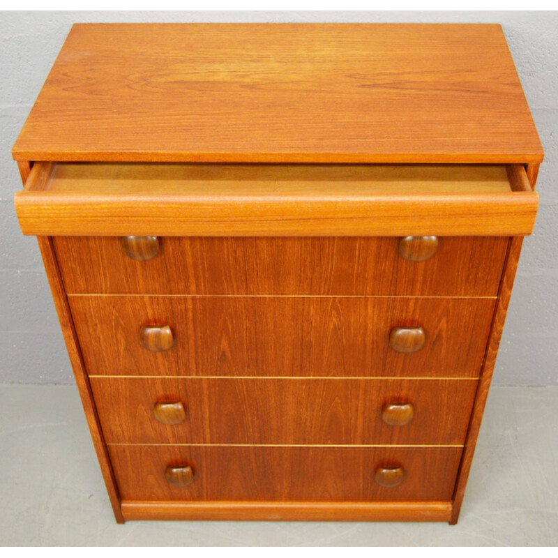 Mid-Century Teak Chest of DrawersTall Boy by Elliots of Newbury - 1960s