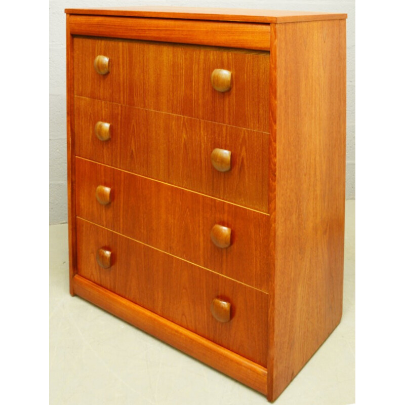 Mid-Century Teak Chest of DrawersTall Boy by Elliots of Newbury - 1960s