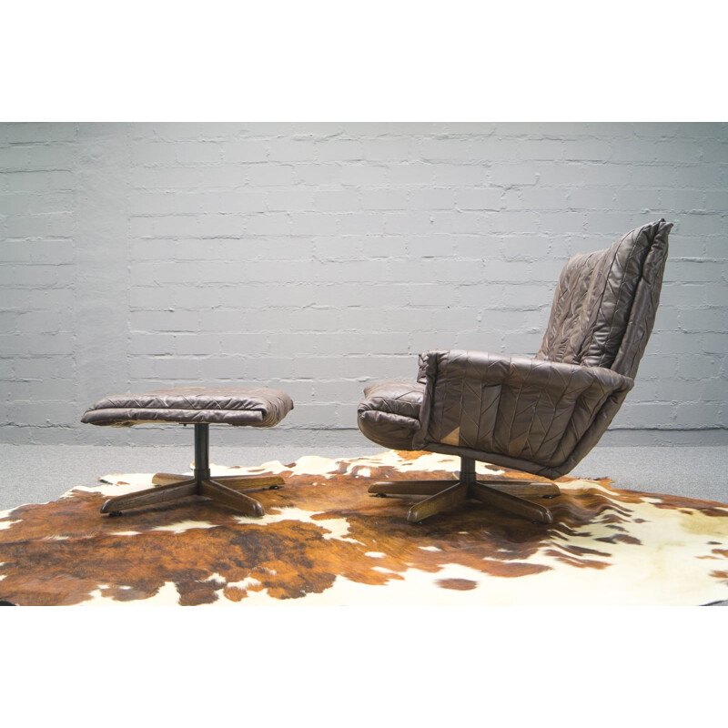 Cavaliere Leather Patchwork Lounge Chair with Ottoman by André Vandenbeuck - 1960s