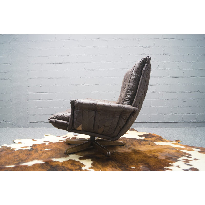 Cavaliere Leather Patchwork Lounge Chair with Ottoman by André Vandenbeuck - 1960s