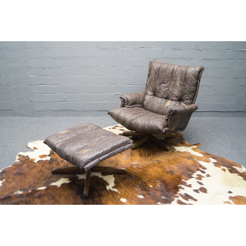 Cavaliere Leather Patchwork Lounge Chair with Ottoman by André Vandenbeuck - 1960s