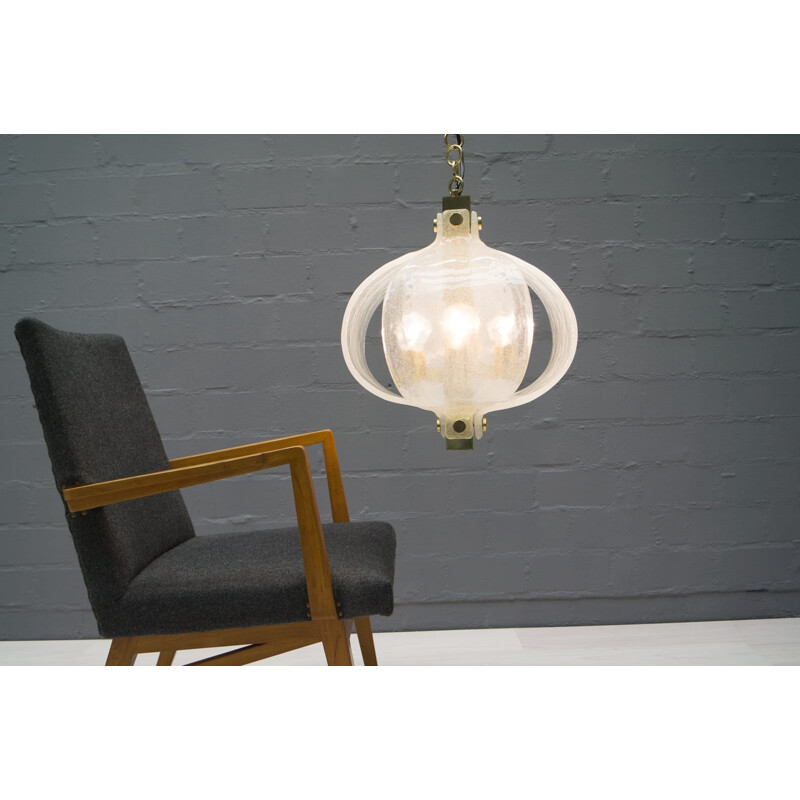 Vintage Murano glass and brass pendant lamp produced by Kaiser Leuchten, 1960