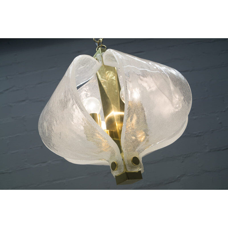 Vintage Murano glass and brass pendant lamp produced by Kaiser Leuchten, 1960