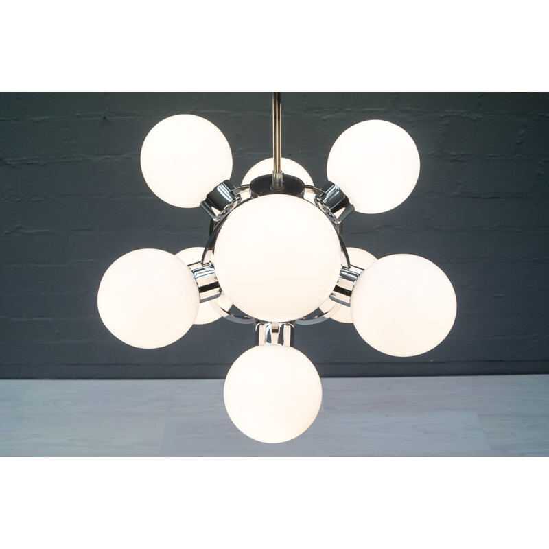 Sputnik Lamp with Nine Bubble Milk Glass Diffusers - 1970s