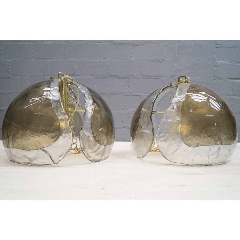 Ensemble de 2 suspensions vintage en verre Mazzega de Kaiser Leuchten - 1960