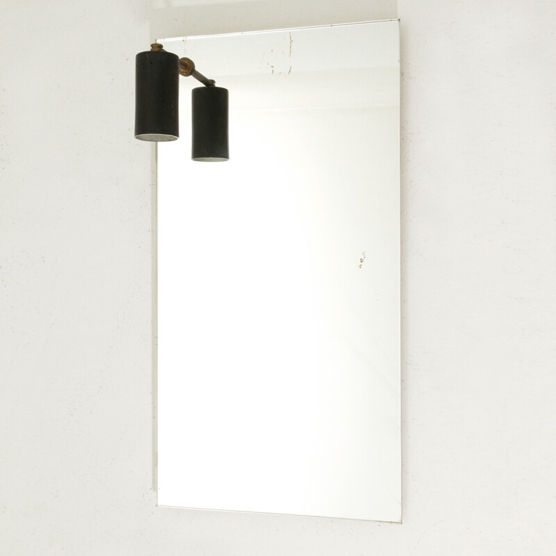 Italian mid-century mirror with wall lamp - 1950s