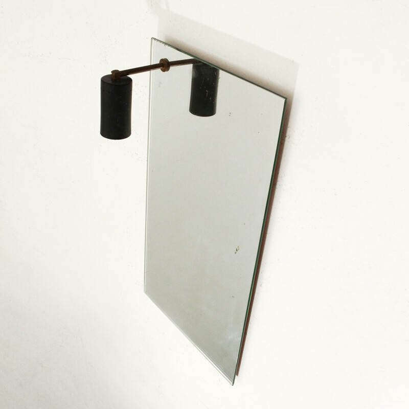 Italian mid-century mirror with wall lamp - 1950s