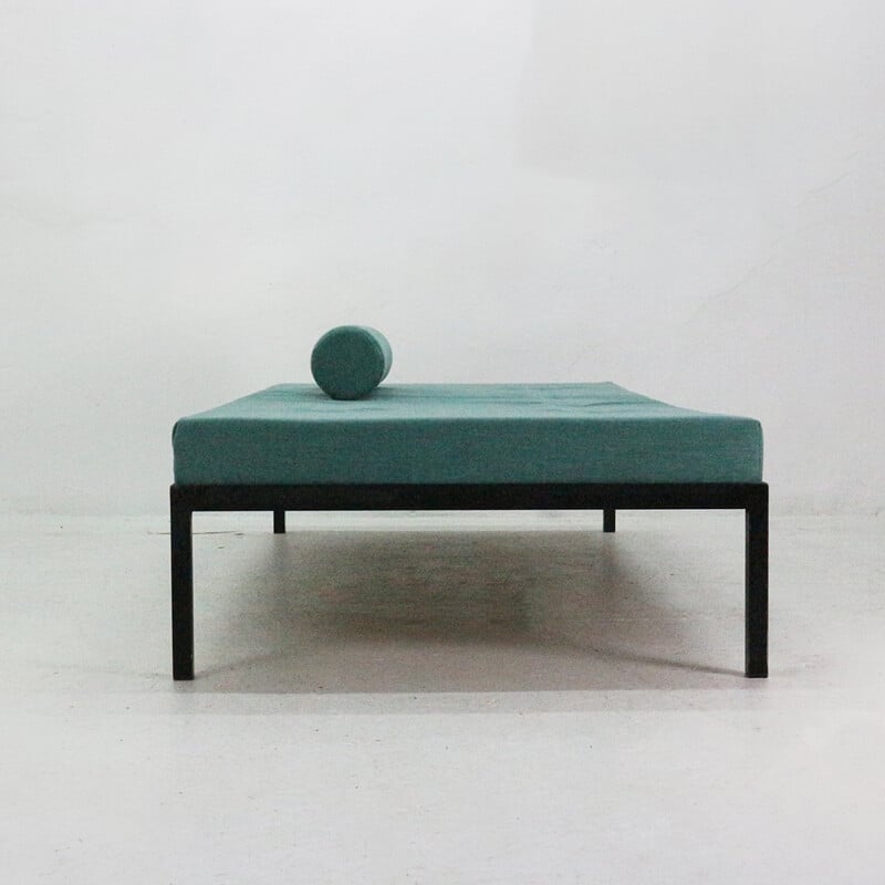 Mid-Century modern day bed, turquoise-blue reupholstered - 1960s