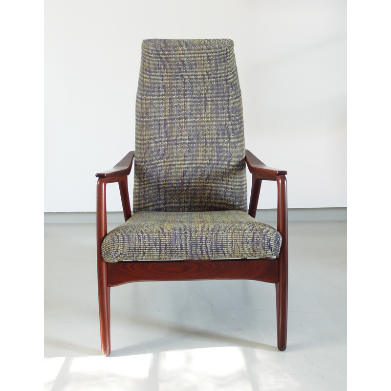 Lounge multicolor Danish wool and teak armchair - 1950s