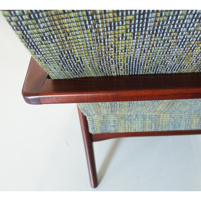 Lounge multicolor Danish wool and teak armchair - 1950s