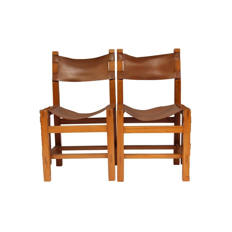 Pair of brown leather armchairs by Maison Regain - 1970