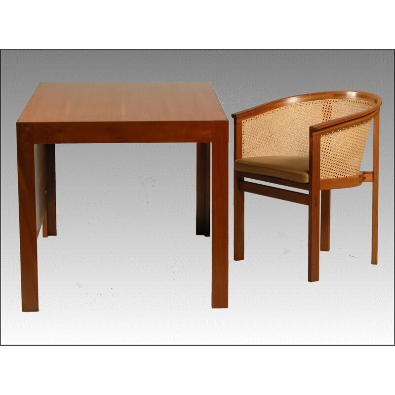 Set of desk and Chair in mahagony and brown leather by Rud Thygesen and Johnny Sørensen - 1980s
