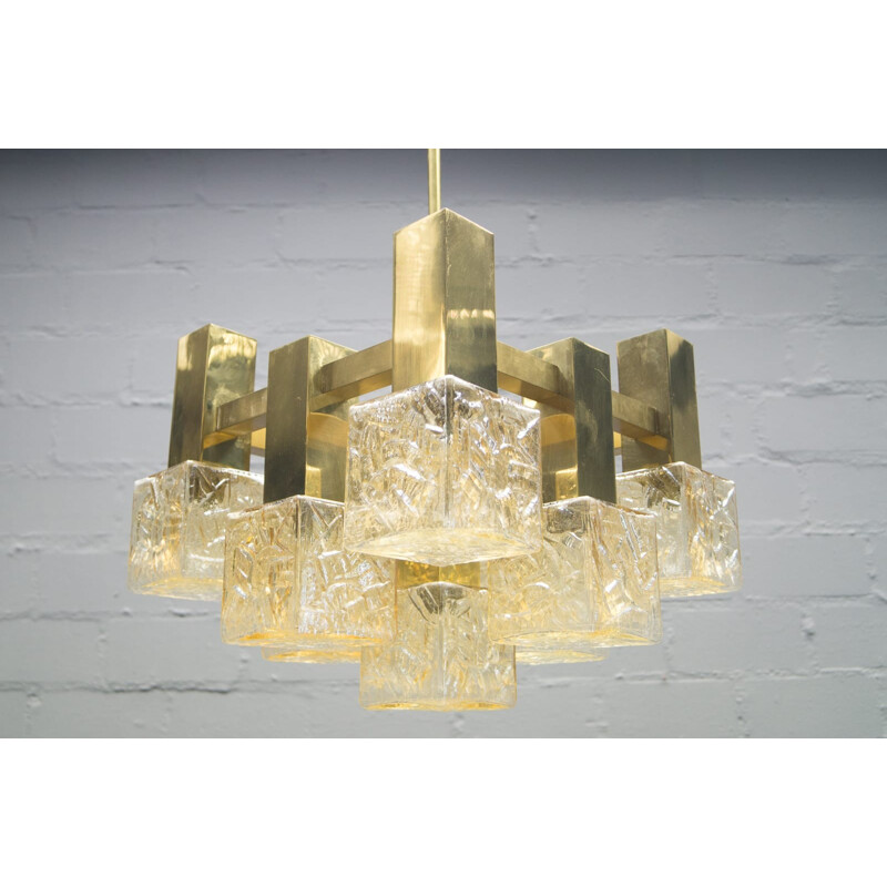 Italian brass and glass chandelie - 1960s