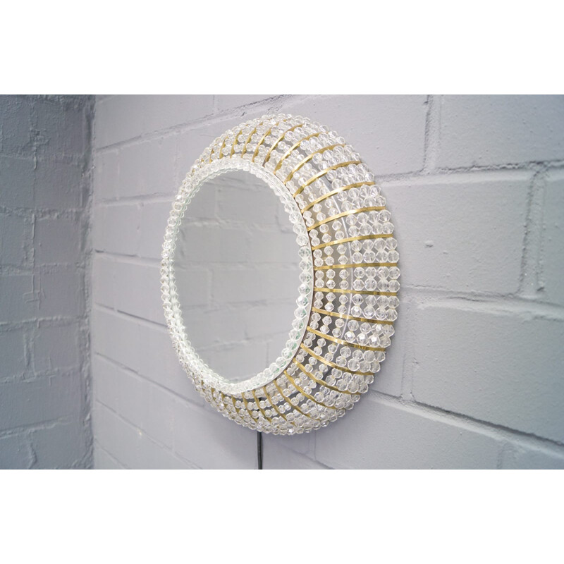 Illuminated glass crystal wall mirror - 1960s