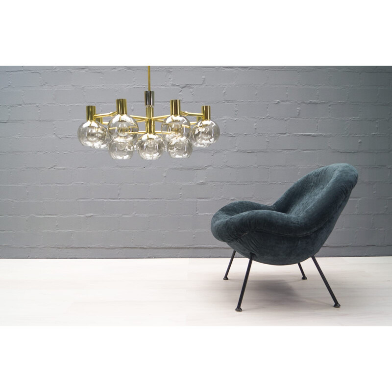 Large smoked glass and brass chandelier - 1960s