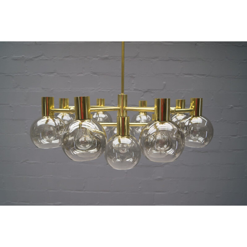 Large smoked glass and brass chandelier - 1960s