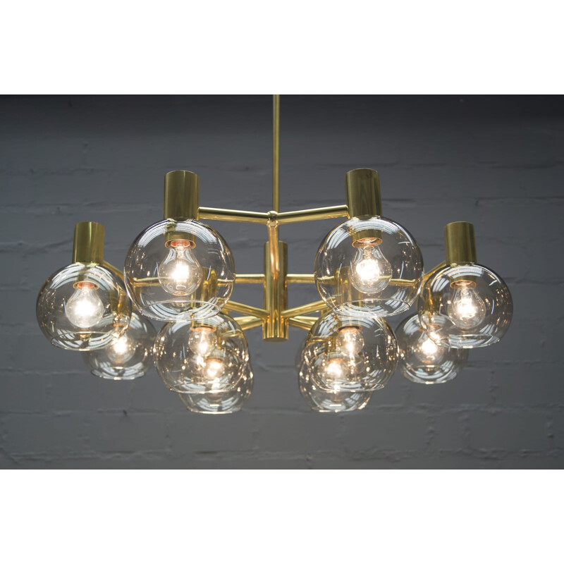 Large smoked glass and brass chandelier - 1960s