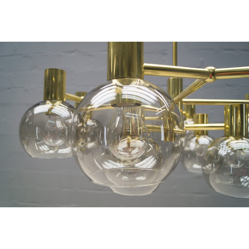 Large smoked glass and brass chandelier - 1960s