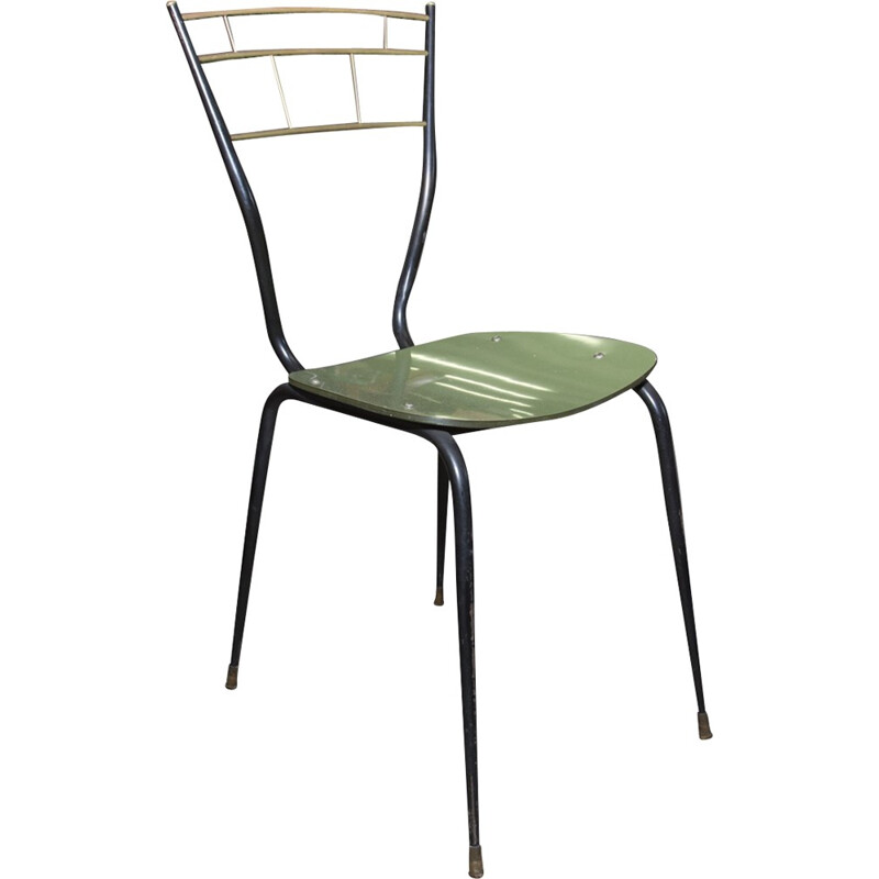 Set van 4 vintage mid-century groene stoelen met laminaat zittingen, Italië 1960